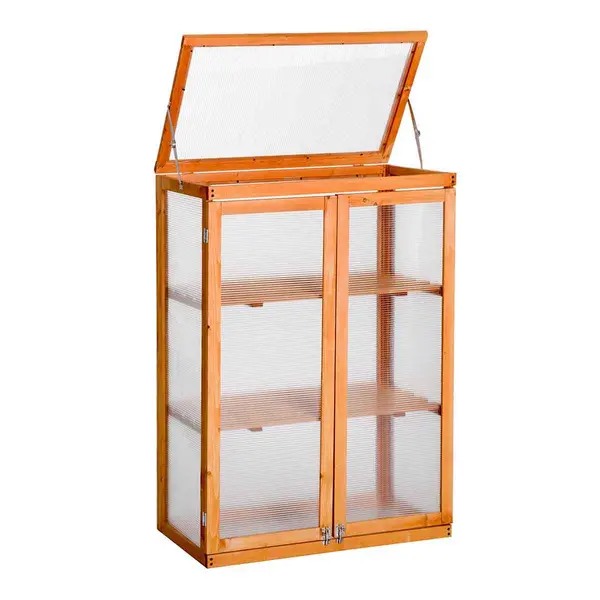 Image of Outsunny Wooden Cold Frame Greenhouse with 2 Shelves