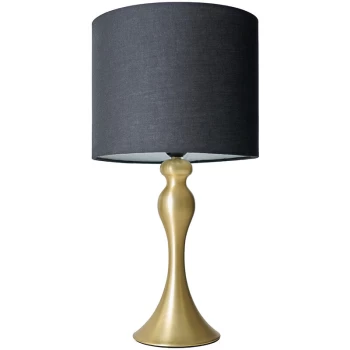 Image of Matt Gold Traditional Spindle Table Lamp with Fabric Lampshade - Black