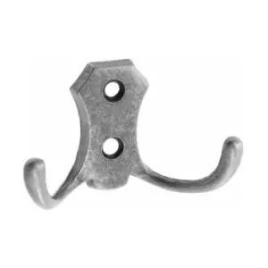 Image of Small Double Coat Hanger Hook Door Wall Bath BK24 Model - Colour Old Silver - Pack of 3