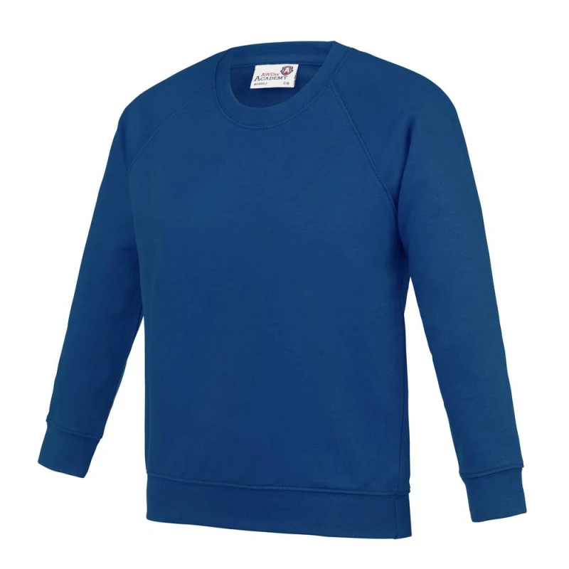 Image of AWDis Academy Crew Neck Raglan School Sweatshirt in Royal Size: 11-12 Years Royal Unisex 11-12 Years