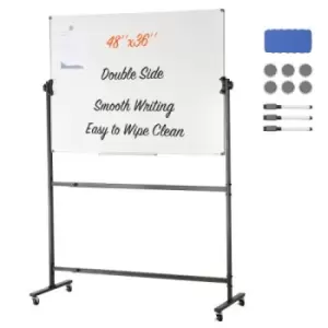Image of VEVOR Rolling Magnetic Whiteboard, Double-sided Mobile Whiteboard 48x36 Inches, Adjustable Height Dry Erase Board with Wheels, 1 Magnetic Erase & 3 Dr