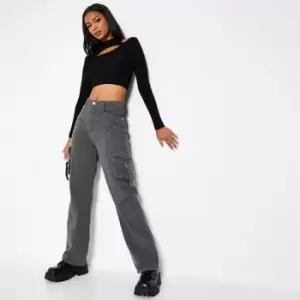 Image of I Saw It First Buckle Detail Cargo Jeans - Grey