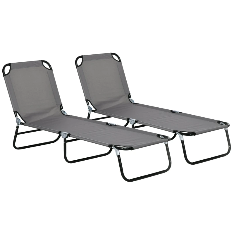 Image of Outsunny 2 Piece Reclining Chaise Lounge with 5-Level Adjustable Backrest Grey - Outsunny 5056725509644