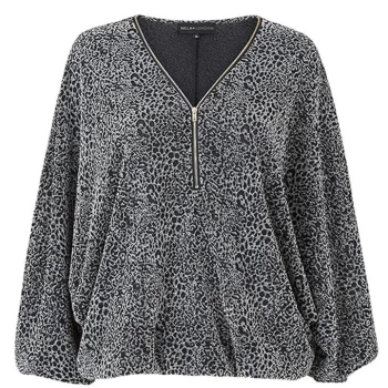 Image of Mela London Curve Leopard Patterned Glitz Zip Front Top - Silver