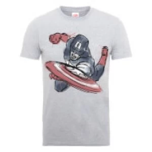 Image of Marvel Avengers Assemble Captain America Spray T-Shirt - Grey - M - White