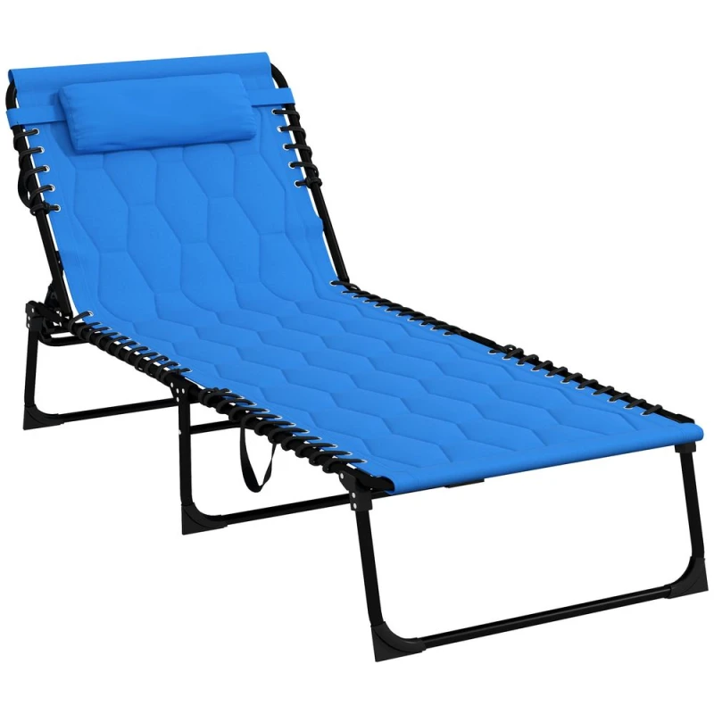 Image of Outsunny Foldable Sun Lounger with Reclining Back, Sun Lounger with Padded Seat Blue 84G-268V70BU