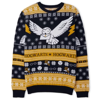 Image of Harry Potter Owl Mail Festive Knitted Jumper - Navy - S