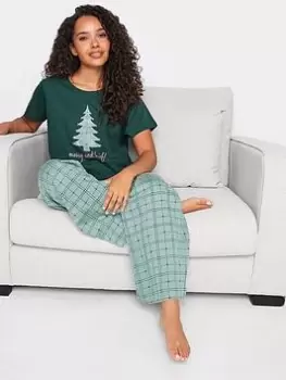 Image of M&Co Heart Check Wide Leg Pyjama Set - Green, Size 18-20, Women