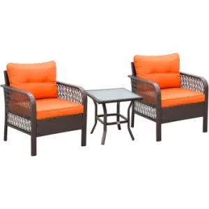 Image of Outsunny 3 Pieces Patio Rattan Bistro Set with Tempered Glass Table Orange - Orange