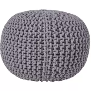 Image of Sea Grey Round Cotton Knitted Pouffe Footstool - Grey - Homescapes