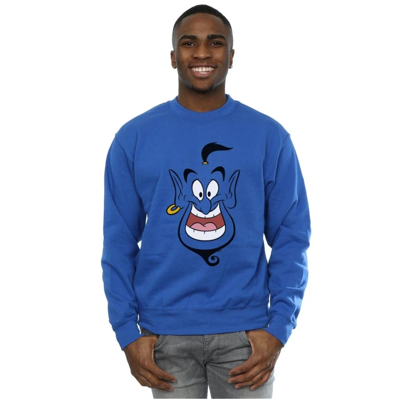 Image of Disney Men Aladdin Genie Face Sweatshirt in Blue Size: Small Blue S Male 5059308465924