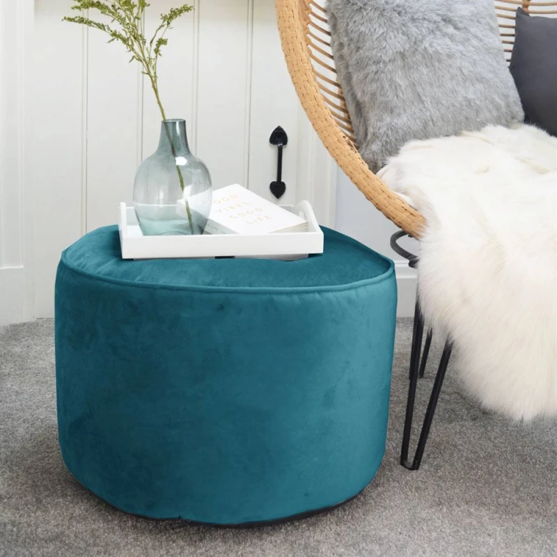 Image of rucomfy Beanbags rucomfy Velvet Pouffe - Indoor Bean Bag Footstool in Teal Teal Unisex