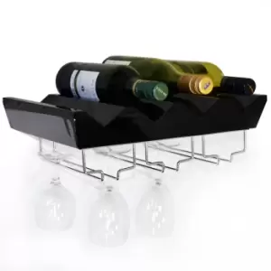 Image of Monterey - 4 Bottle Wall Mounted Floating Wine Storage Shelf - Black - Black