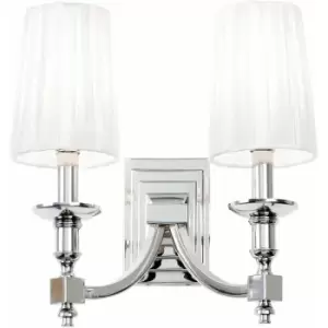 Image of Loops - Modern Twin Wall Light Nickel & White Pleated Shade Pretty Bedside Lamp Fitting