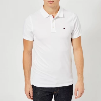 Image of Tommy Jeans Mens Original Fine Pique Polo Shirt - Classic White - S