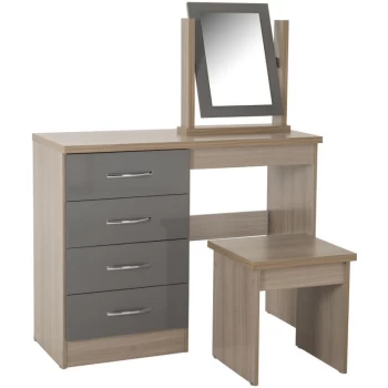 Image of Nevada Oak and Grey Gloss Dressing Table Set - Seconique