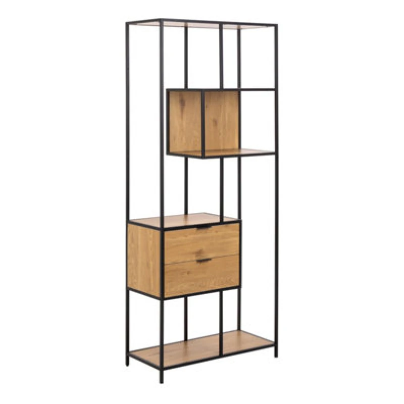 Image of Furniture To Go Seaford Tall Wild Oak Metal 2 Drawer Bookcase With 4 Shelves