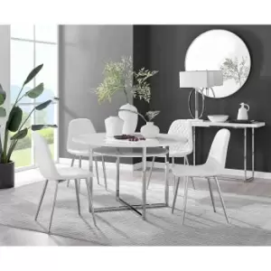 Image of Furniture Box Adley White High Gloss Storage Dining Table and 4 White Corona Silver Chairs