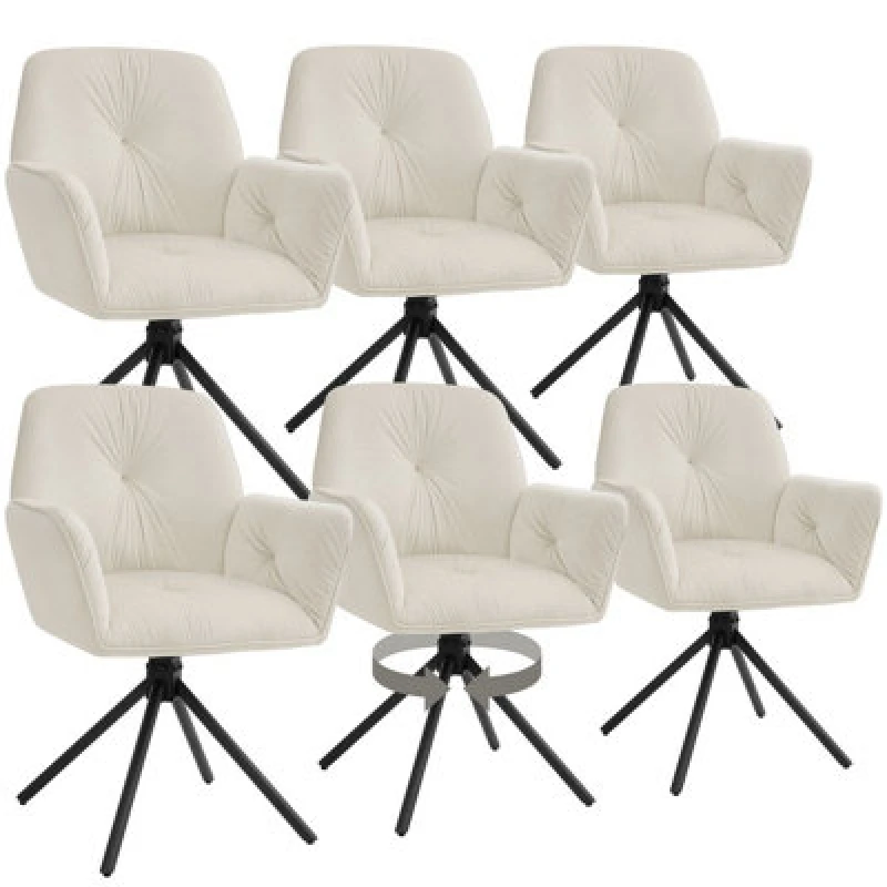 Image of Tectake Set Of 6 Swivel Chair Lenia - Upholstered, Padded, 56.5 X 54 X 86cm - Velvet Cream/black