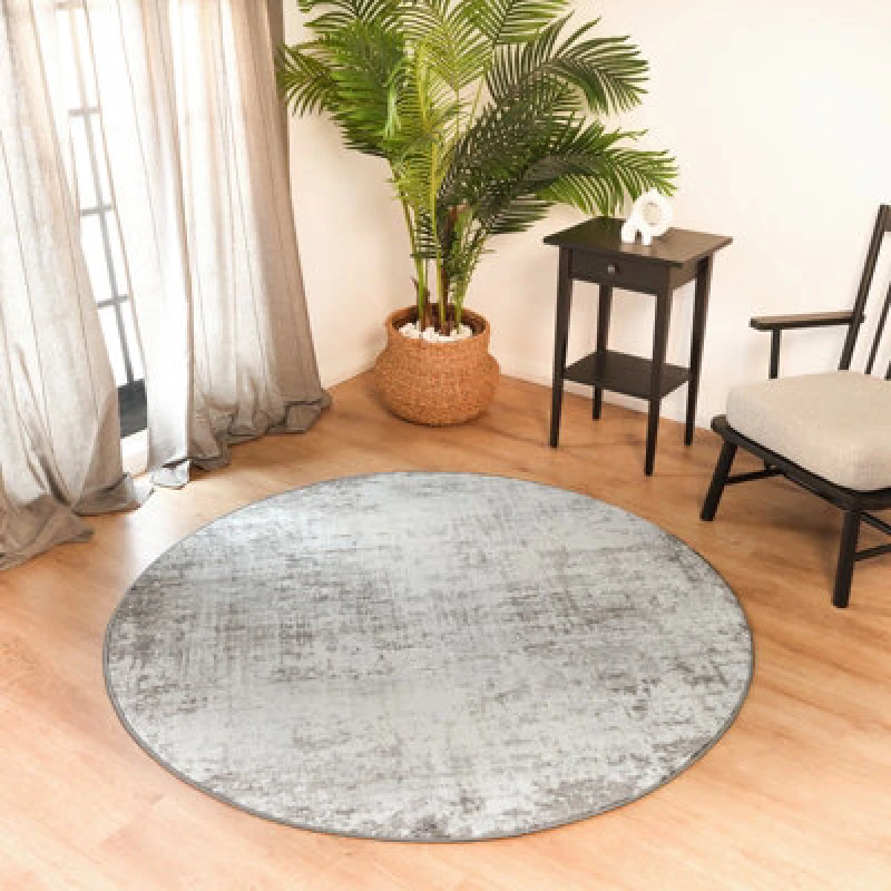 Image of Livabliss Round Abstract Modern Marble Medium Grey Alix Area Rug 160 X 160 Cm - Easy Care, Non Shedding, Ideal For Living Room & Bedroom
