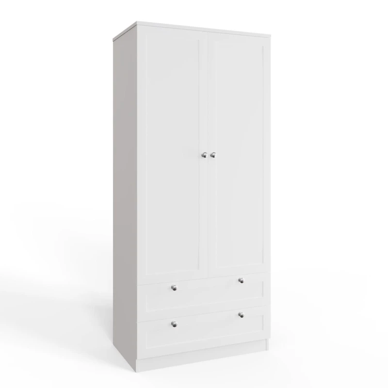 Image of FWStyle FWStyle White 2 Door Wardrobe With 2 Drawers Panelled Modern Design White One Size Unisex 5056413127921