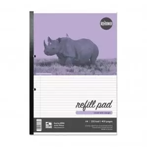 Image of RHINO Office A4 Refill Pad Sidebound 400 Pages 200 Leaf 6mm Lined