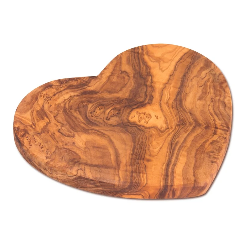 Image of Verano Spanish Ceramics Olive Wood Natural Grained Rustic Kitchen Dining Handmade Heart Shaped Boards (L) 39cm Natural