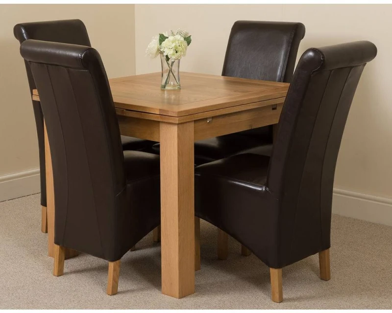 Image of Thats Furniture Richmond 90-150cm Oak Extending Dining Table & 4 Montana Leather Chairs in Brown Brown Unisex