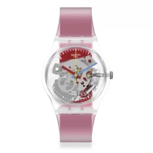 Image of Swatch Quartz Clear Dial Pink Strap Unisex Watch GE292