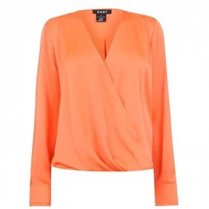 Image of DKNY Long Sleeve Twist Blouse - NEON Orange