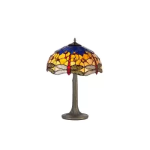 Image of 2 Light Tree Like Table Lamp E27 With 40cm Tiffany Shade, Blue, Orange, Crystal, Aged Antique Brass