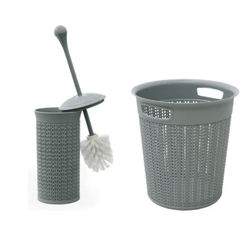 Image of Jvl Loop Toilet Brush And Round Plastic Bin - Grey