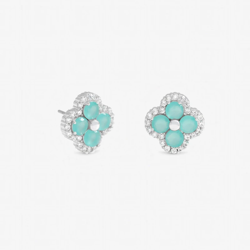 Image of Jon Richard Womens Silver Plated & Blue Clover Stud Earrings Silver Female One Size