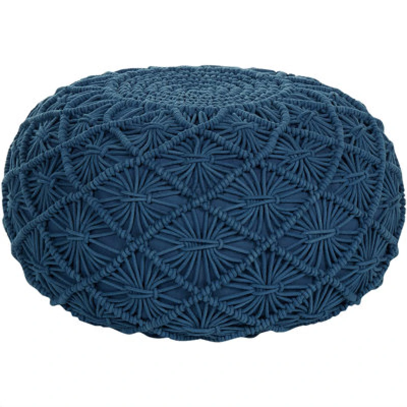 Image of Beliani Pouffe Macrame Berkane Cotton Navy Blue