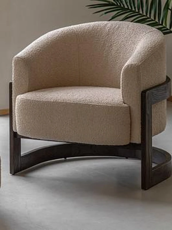Image of SO'HOME Cerron Rounded Boucle Tub Armchair with Dark Wood Legs light taupe ONE SIZE
