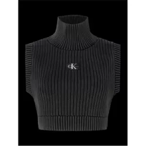 Image of Calvin Klein Jeans Badge Cropped High Neck Vest - Black