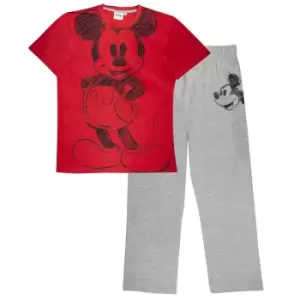 Image of Disney Mens Mickey Mouse Sketch Pyjama Set (S) (Red/Heather Grey)