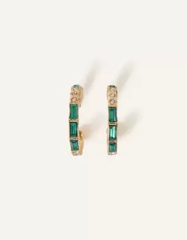 Image of Accessorize Womens Gold and Green Elegant Small Eclectic Gem Hoop Earrings, Size: 20mm