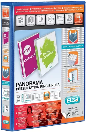Image of Elba Panorama A4 Presentation Ring Binder PVC 4D Ring 50mm Blue Pack of 4