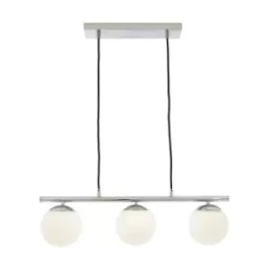 Image of Vandalia Contemporary Horizontal 3-Bulb White Orb Glass Ball Chrome Ceiling Light Silver/White