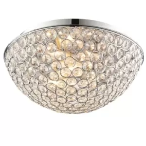 Image of Flush Bathroom Ceiling Light Crystal Bead Dome Shade IP44 Round Lamp Bulb Holder