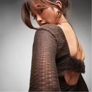 Image of Missguided Textured Sheer Cut Out Back Top - Brown