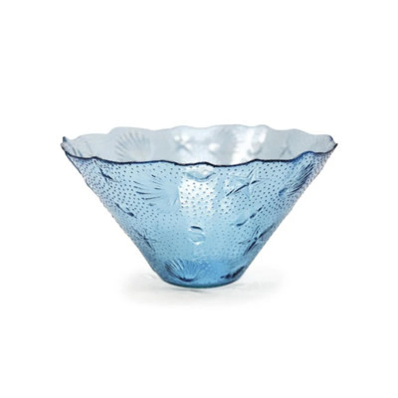 Image of Verano Spanish Ceramics Recycled Glass Beyond The Sea Blue/Clear Kitchen Dining Conical Bowl (Diam) 30cm Blue