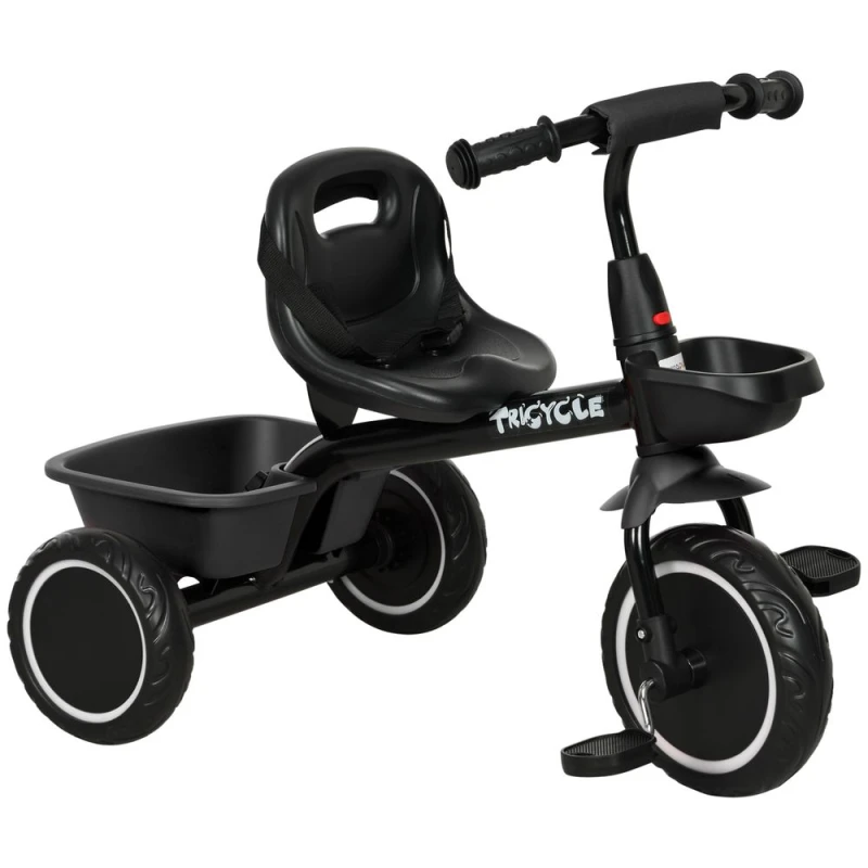 Image of Aiyaplay Kids Trike For 2 To 5 Years With Adjustable Seat, Baskets, Black 370-269V00BK