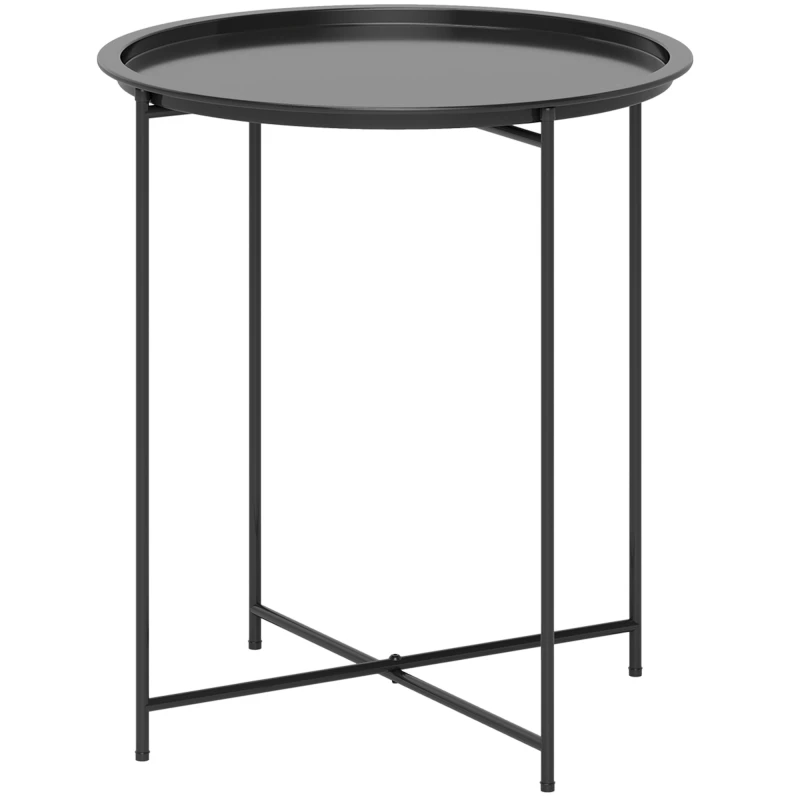 Image of Outsunny 46cm Round Garden Table, Small Side Table w/ Removable Tray, Black 84G-698V00BK