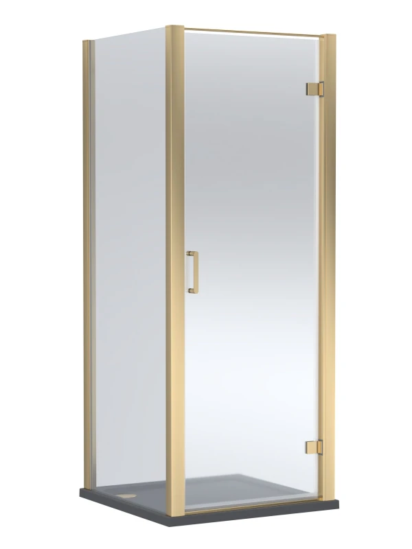 Image of Balterley Hinged Shower Door & Tray: 800x800mm Brushed Brass/Slate Grey in Metallics Metallics Unisex