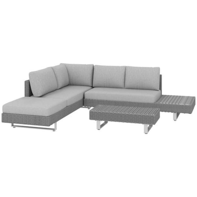 Image of Outsunny 3pc Rattan Wicker Sofa Set with Tea Table & Cushions, Light Grey Light Grey