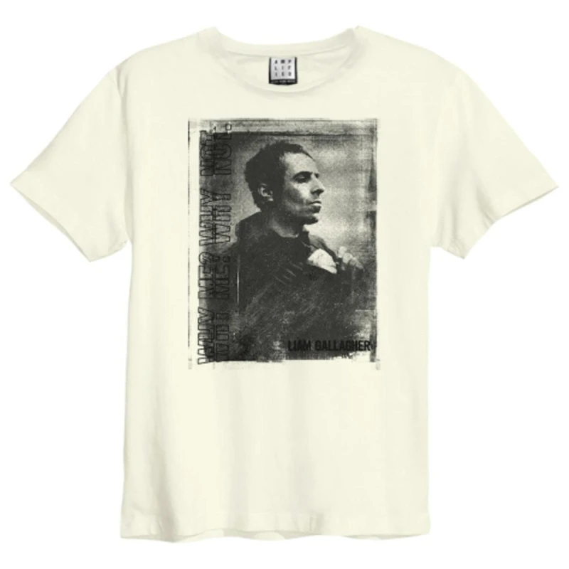 Image of Amplified Amplified Men Why Me Portrait Liam Gallagher T-Shirt in White Size: X-Small White XS Male 5063425551453