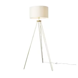 Image of Aero Hairpin Gold Tripod Floor Lamp with XL Mink Reni Shade