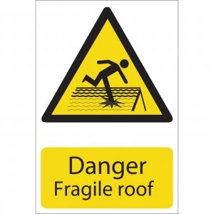 Image of Draper Danger Fragile Roof Sign 200mm 300mm Standard